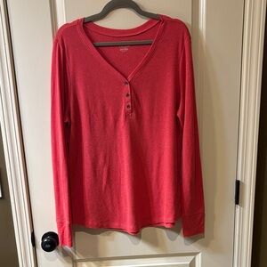 Time and Tru Women's Coral Long Sleeve Henley Top
